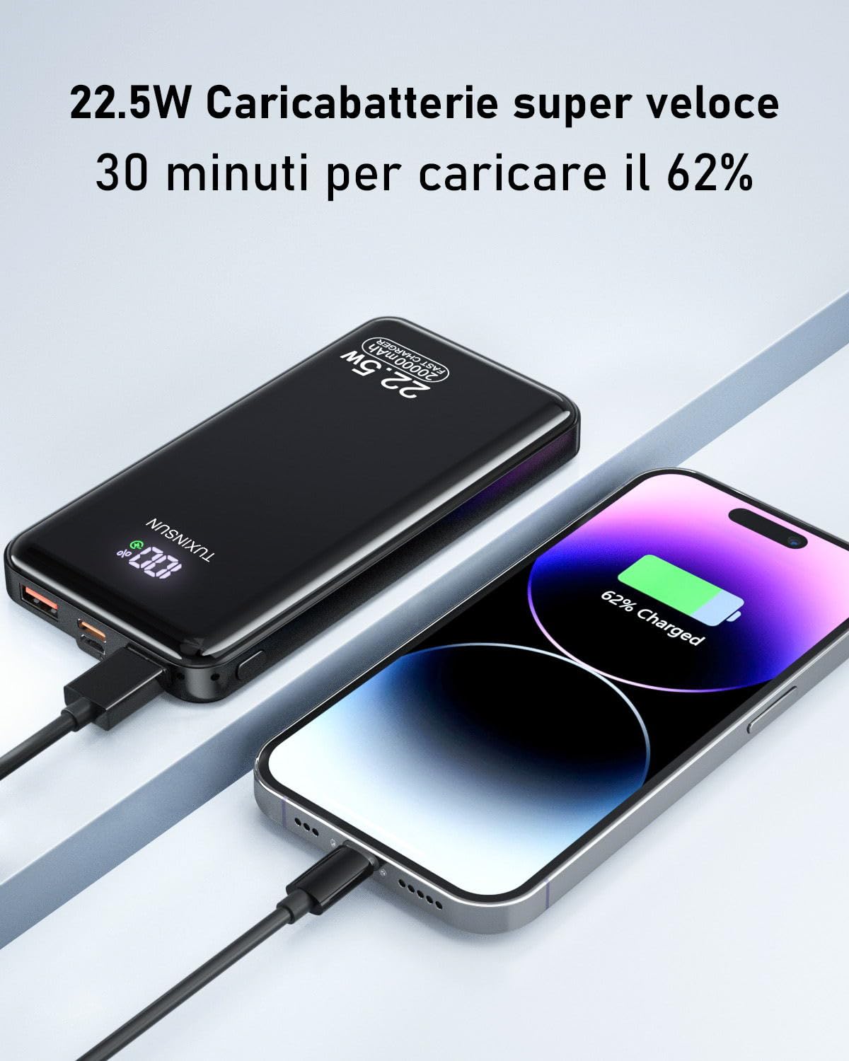 VEGER Power Bank 5000mAh, 20W PD Ricarica Rapida Caricatore Portatile 3 Uscite E 2 Ingressi Con LED Display Digitale Batteria Esterna Compatibile Con IPhone/Android/iPad/Apple Watch - Foto 4