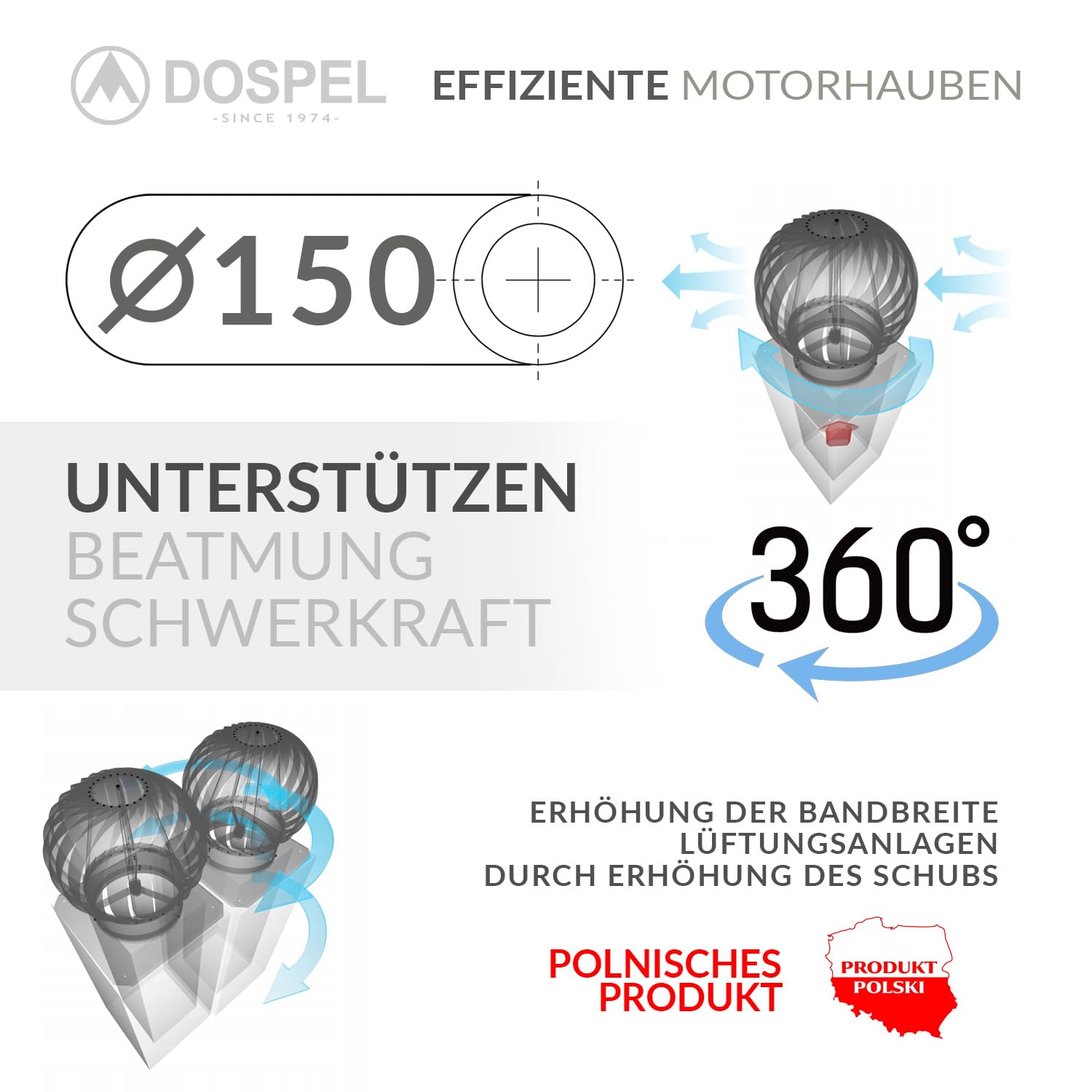 Dospel Turbo Kaminaufsatz Schornsteinaufsatz 150 200 drehbar Lüftungsaufsatz Turbomax (Ø150)
