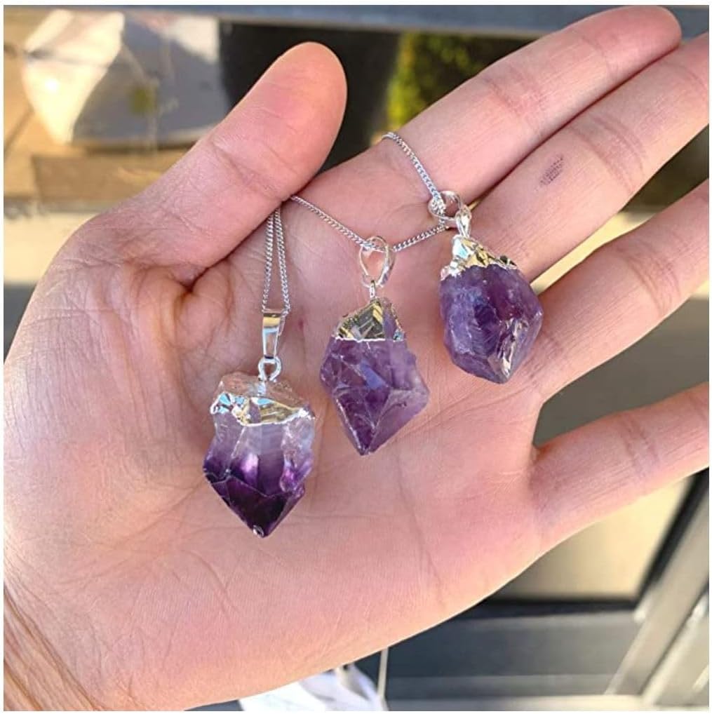 Adabele 1pc Authentic Sterling Silver Raw Amethyst Citrine Gemstone Necklace 18 inch Healing Crystal Chakra Stone Hypoallergenic Nickel Free Fine Women Jewelry