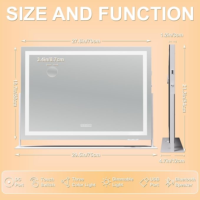 Espejo de maquillaje Hasipu con luz LED y Bluetooth 74.9 x 54.1 cm miniatura 3