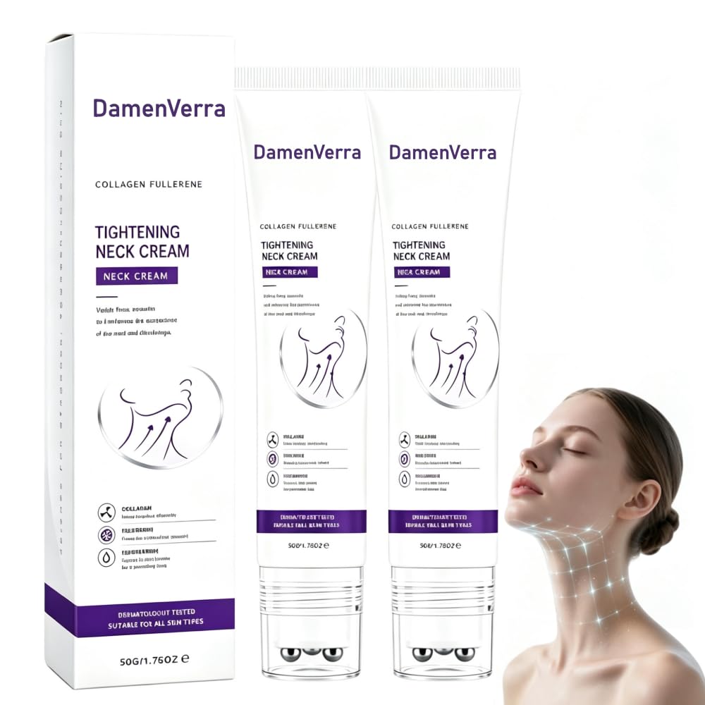 Neck Tightening Cream, 2PCS Instant Neck Lift Cream, Tighten and Lift Firming Neck Cream for Crepey Skin, Collagen Neck Cream with Five Rollers, Reduces Wrinkles and Double Chin