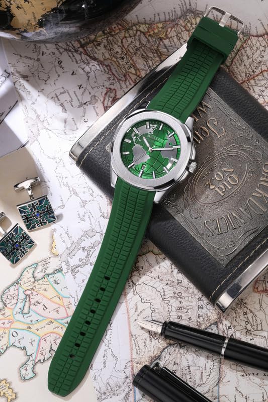 Image of Giordano Stylish World Map Design Analog Watch for Men with Silver Case Round Dial, Textured Silicone Strap, Water Resistant and Date Display Function - GZ-50147