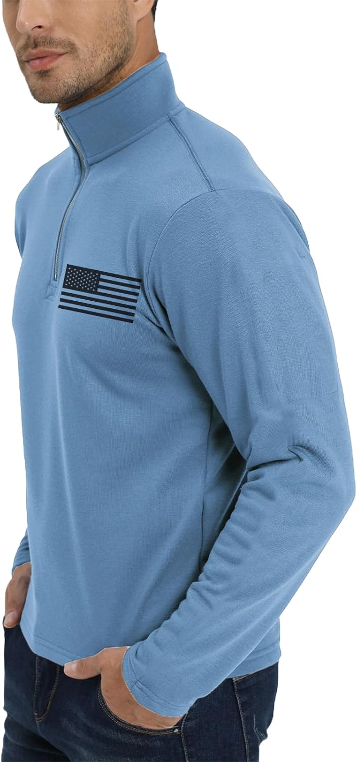 Men's American Flag Graphic Sweatshirts Patriotic Long Sleeve Stand Collar Shirts Quarter Zip Pullover Men