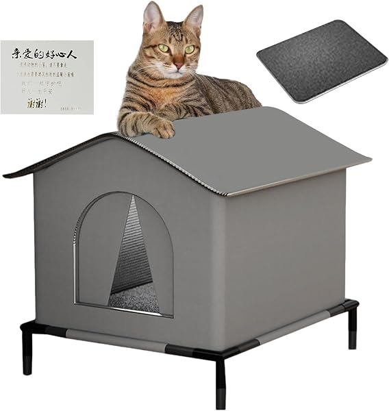 Cat Shelter, Outdoor House, Weatherproof Insulated Nest, Cozy Warm Cave with Mat and Doors 15.75x12.99x12.99 Inches for Cats, Kittens, Pets on Patio, Backyard, Garden, Porch, Lawn