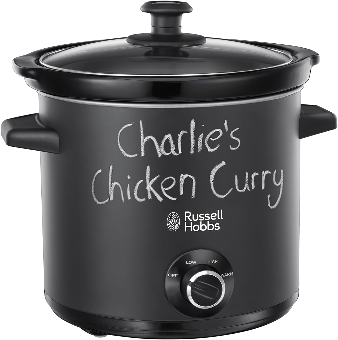 Russell Hobbs Chalkboard 3.5L Electric Slow Cooker - Cooks upto 4 portions, 3 heat settings, high/low/keep warm, Removable ceramic pot for easy cleaning, Glass lid, Energy saving, 200W, 24180