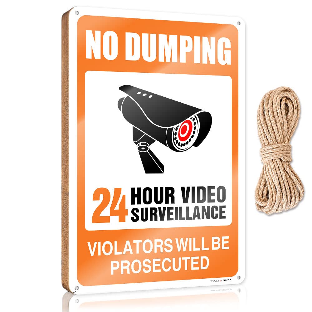 HELIOFORGE Hanging Wooden Sign Diy Warning No Dumping Video Surveillance Violators Will Be Prosecuted Wooden Sign(15X28CM)