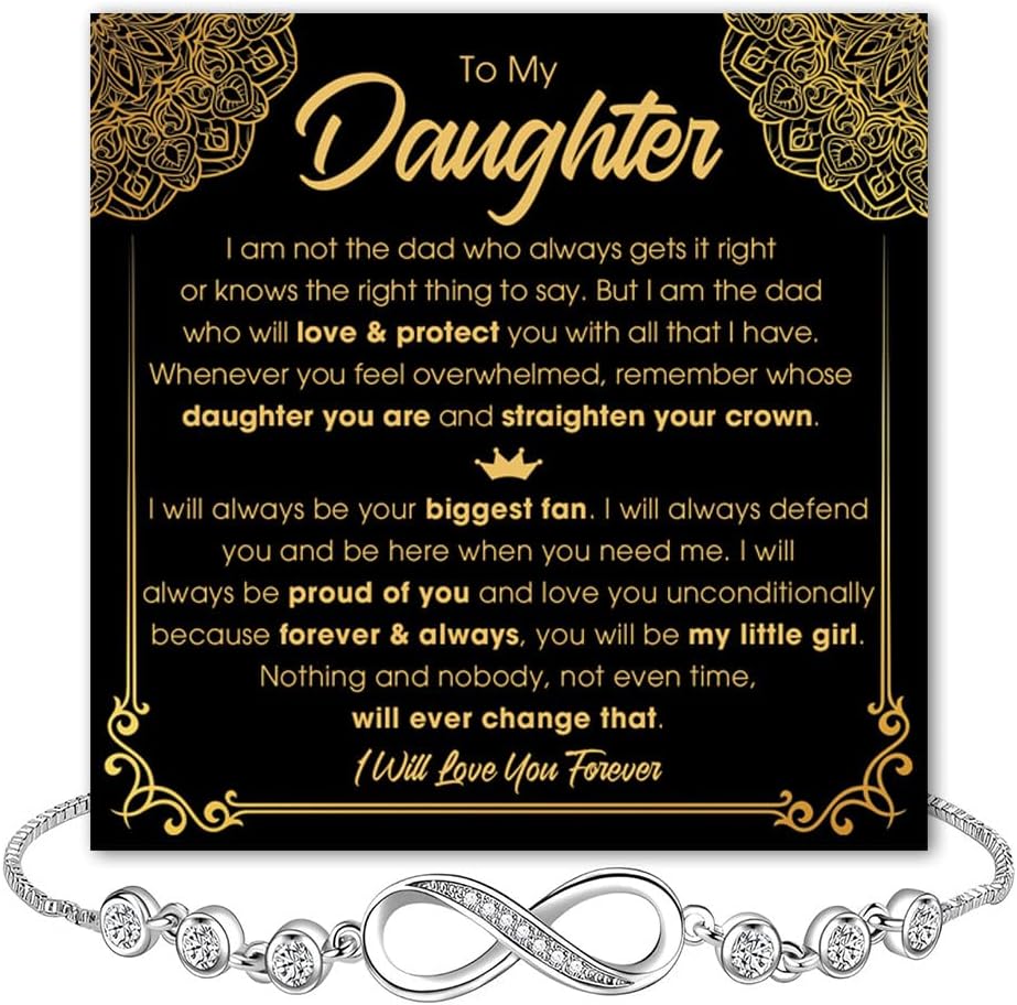 To My Daughter Bracelet From Dad With Heartfelt Message Card & Elegant Box, Bracelet For Girls, Daughter Birthday, Graduation, Wedding, Christmas Jewelry Gift From Daddy