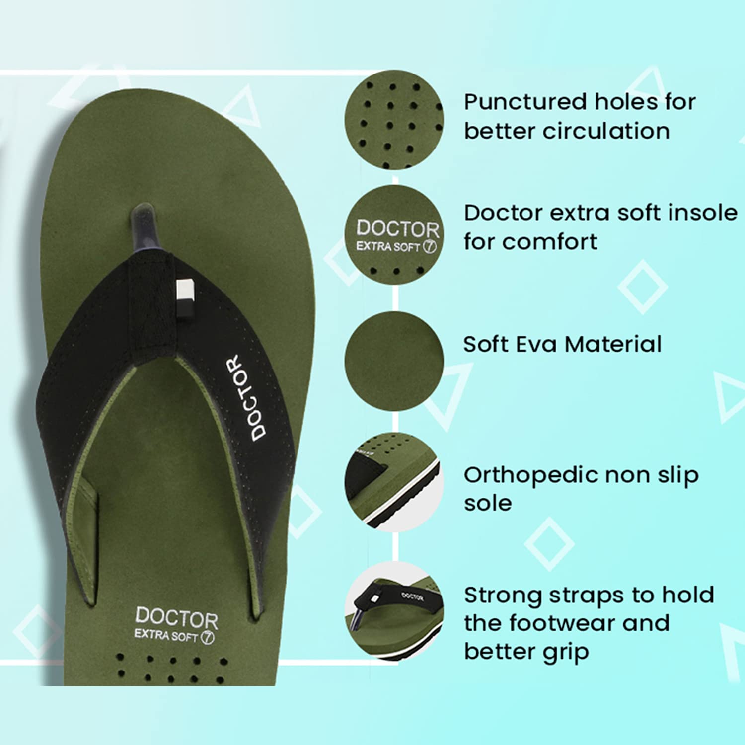 DOCTOR EXTRA SOFT Slipper Care Orthopaedic and Diabetic Comfort Doctor Slipper, Dr. Slipper, Flip-Flop, Slides and House Slipper for Men's D-24-Olive-5 UK 3