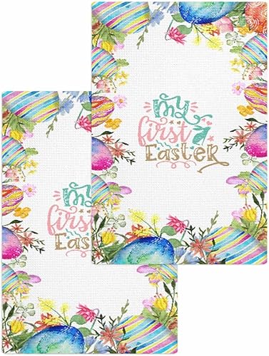 Juego de 2 toallas de cocina de tejido de gofre de algodón, coloridos huevos de Pascua florales de 16 x 24 pulgadas, absorbentes, de secado rápido,