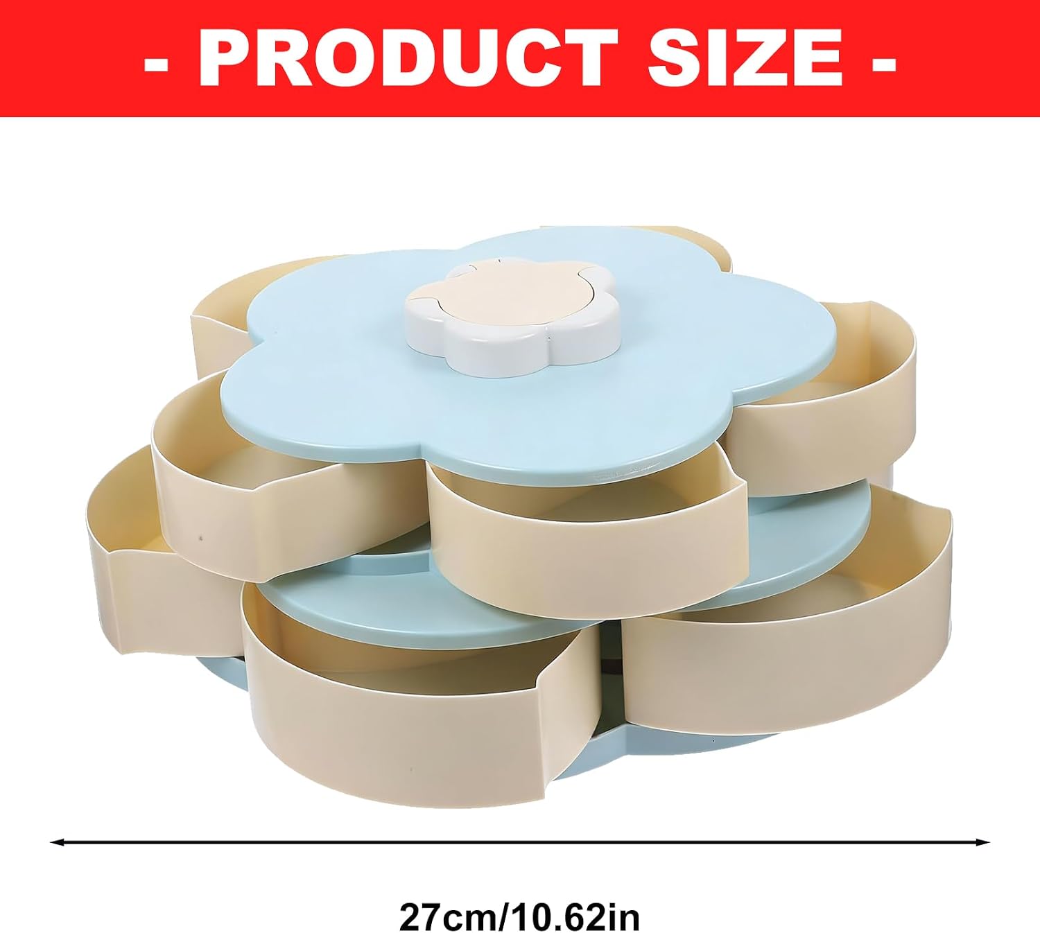 Space Saving Rotating Food Container Ideal for Candy Appetizers and Nut Double Layer Snacks Serving Tray Twirling Treat Planner