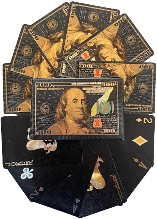 blinkee 100 Dollar Bill Black Gold Silver 24k Plated Waterproof Poker Playing Cards