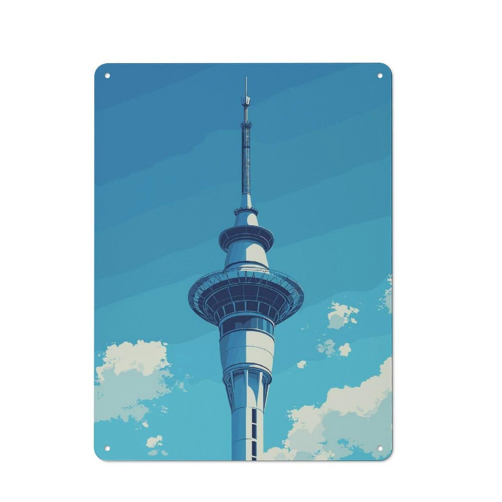 Junmoney Style-8 Tin Wall Plaque 40X30cm With Sky Tower Auckland For Guest Room Or Hallway, For Garage, Workshop And Man Cave Decoration