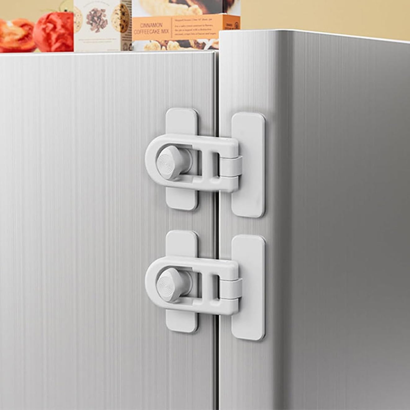 Fridge Lock for Cats Dogs Proofing, Rotating Switch Adhesive Latch for Cabinet Drawers Oven,White
