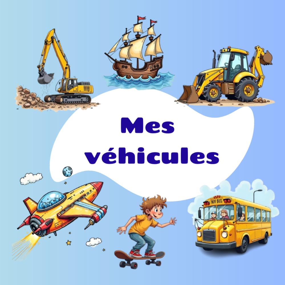 Mes véhicules. Livre pour enfants : voitures, camions, tracteurs, véhicules de construction, excavatrices, avions, navires, fusées et bien plus encore ! Images simples et mignonnes pour les enfants