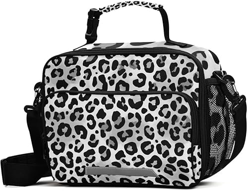 Miniatura 9 de Kcldeci Bolsa de almuerzo de colores grises con estampado de leopardo animal, bolsas de almuerzo aisladas, caja de almuerzo reutilizable, bolsa de