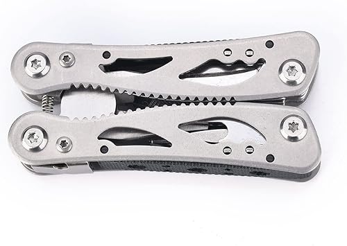 Miniatura 9 de Alicates multiherramienta, multiherramienta 12 en 1 para exteriores de acero inoxidable con alicates de acción de resorte, sierra plegable, para