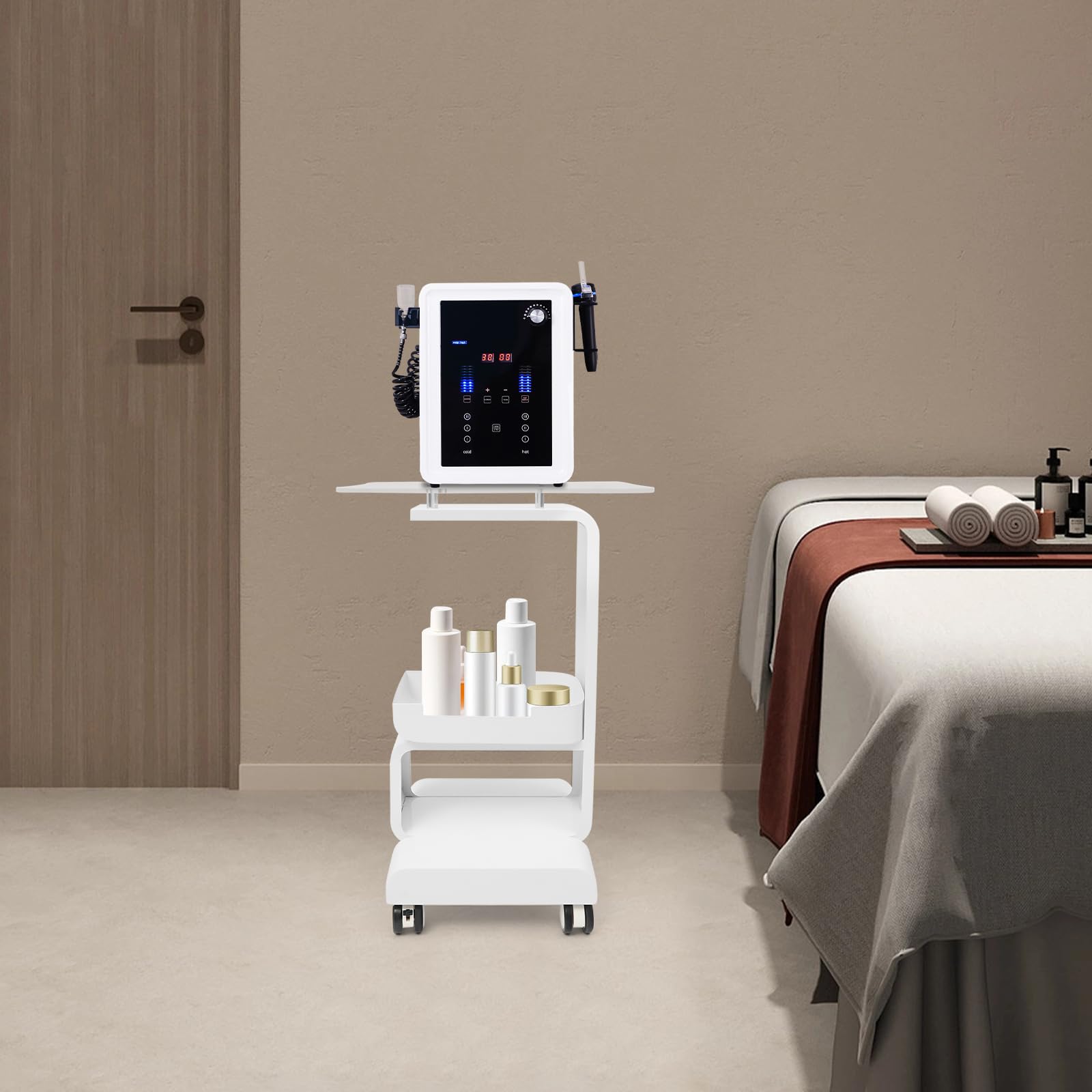 Esthetician Wózek na kółkach z zamykanymi kołami, stojak na maszynę kosmetyczną, pojemność 15 kg, do wyposażenia salonu i przechowywania instrumentów, mobilny wózek do salonu