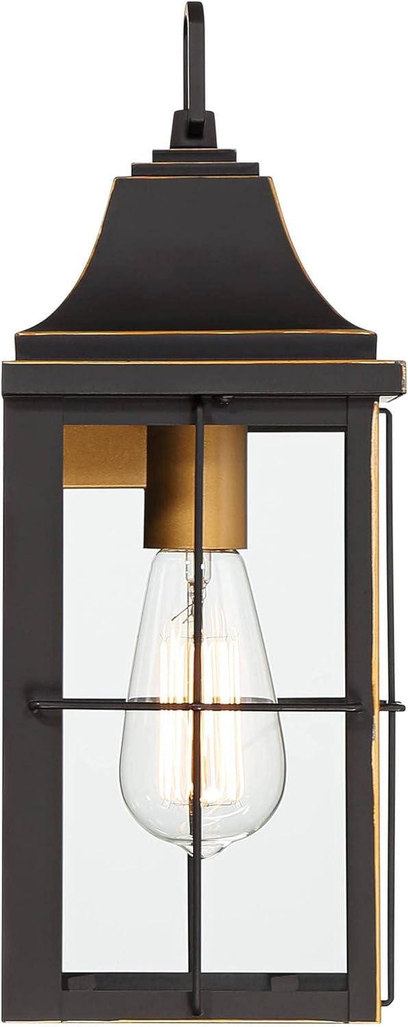 John Timberland Sunderland Rustic Industrial Outdoor Wall Light Fixture Black Warm Gold Metal 4-Light 15" Clear Glass for Exterior House Porch Patio Outside Deck Garage Yard Front Door Home