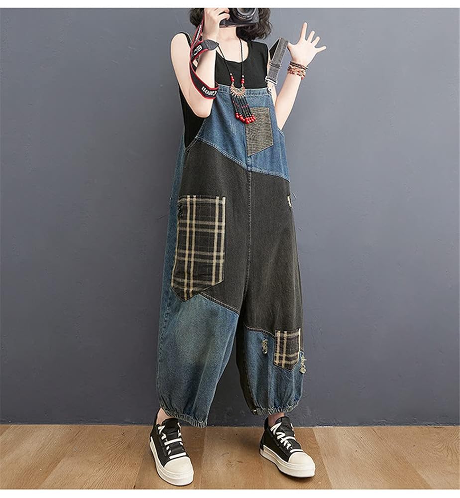 専用　デニムリメイク　着痩せ！ダメージ生地　サロペット　一点物 GYDA ダメージLOOSEデニムサロペット（アイスブルー