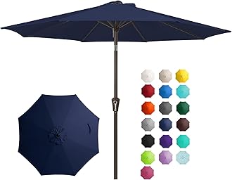 JEAREY 10FT Outdoor Patio Umbrella Outdoor Table Umbrella with Push Button Tilt and Crank, Market Umbrella 8 Sturdy Ribs UV Protection Waterproof for Garden, Deck, Backyard, Pool (Navy Blue)