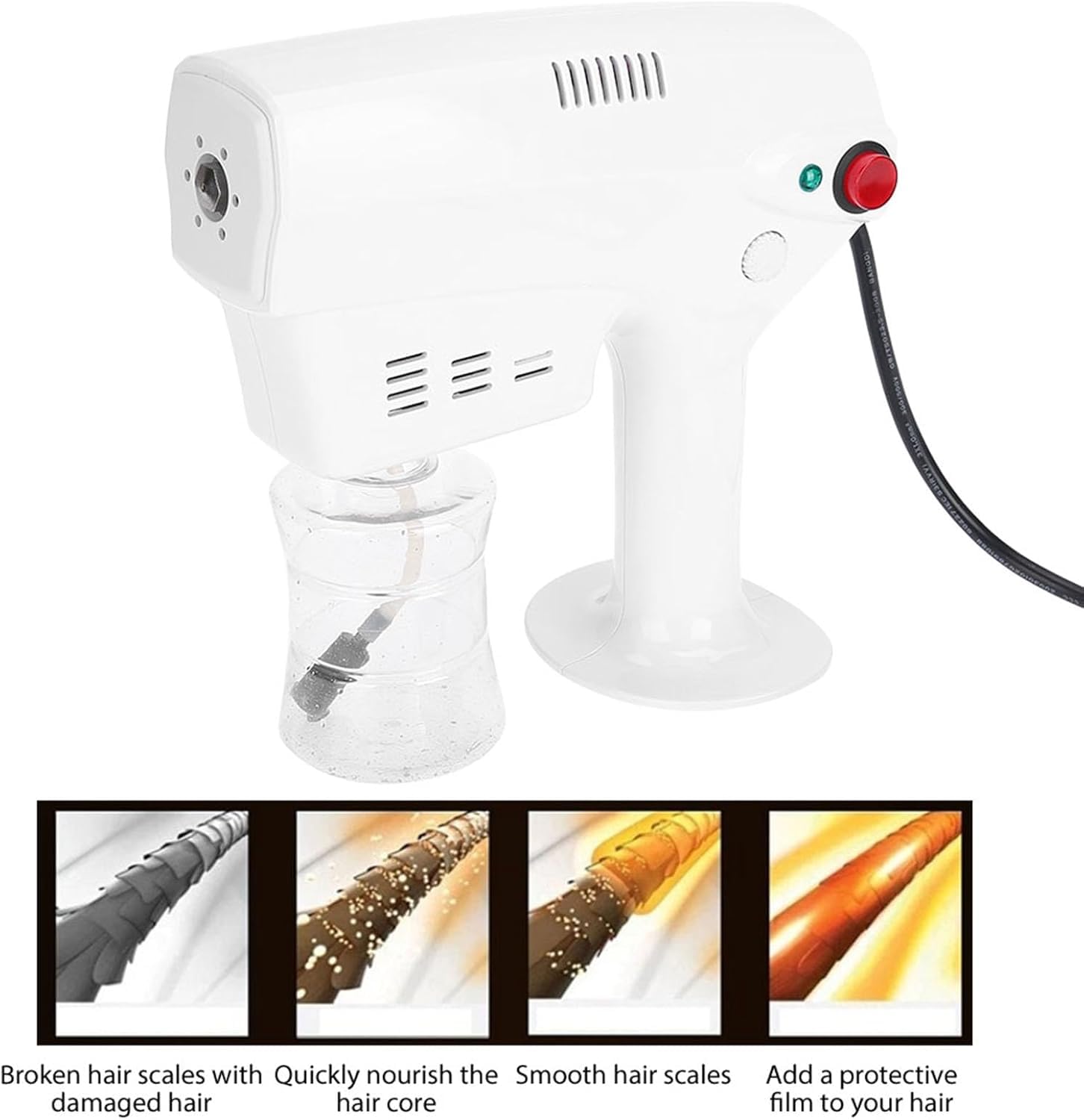 Pongnas Vaporizzatore per capelli, pistola a vapore, 300 ml, multifunzione, umidificatore per la cura dei capelli, strumento per la cura dei capelli (UK)
