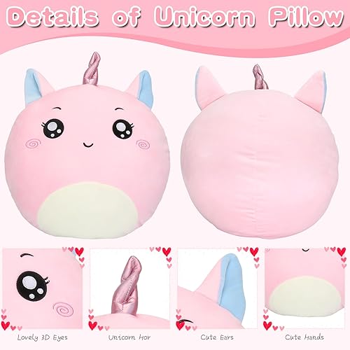 Miniatura 2 de Jellydog Toy Almohada de felpa de unicornio de 16 pulgadas, animales de peluche para niñas, bonita almohada de peluche de unicornio para abrazar,