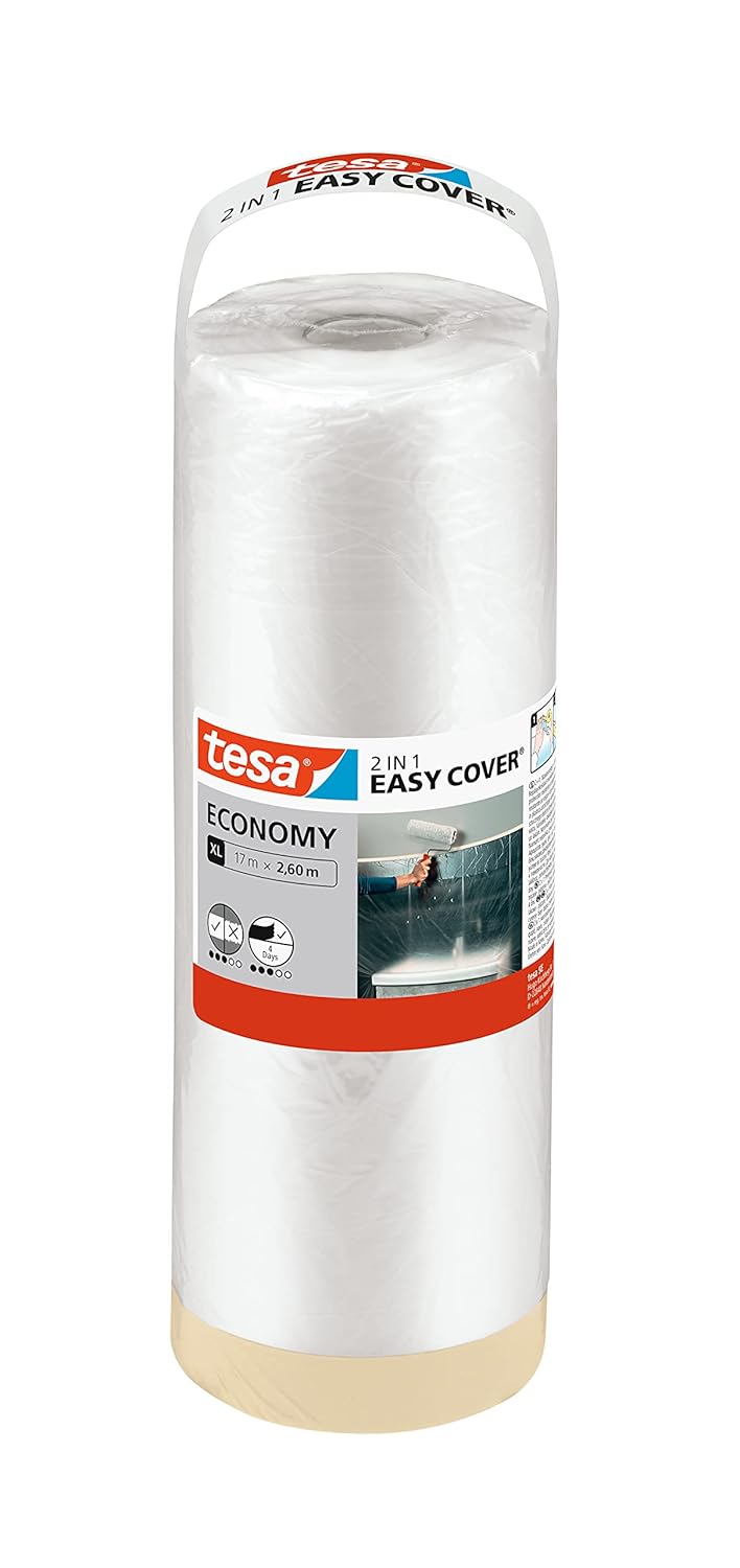 Tesa Economy Easy Cover 2-in-1 Masking Film for Painting and Masking Tape 17 m x 260 cm