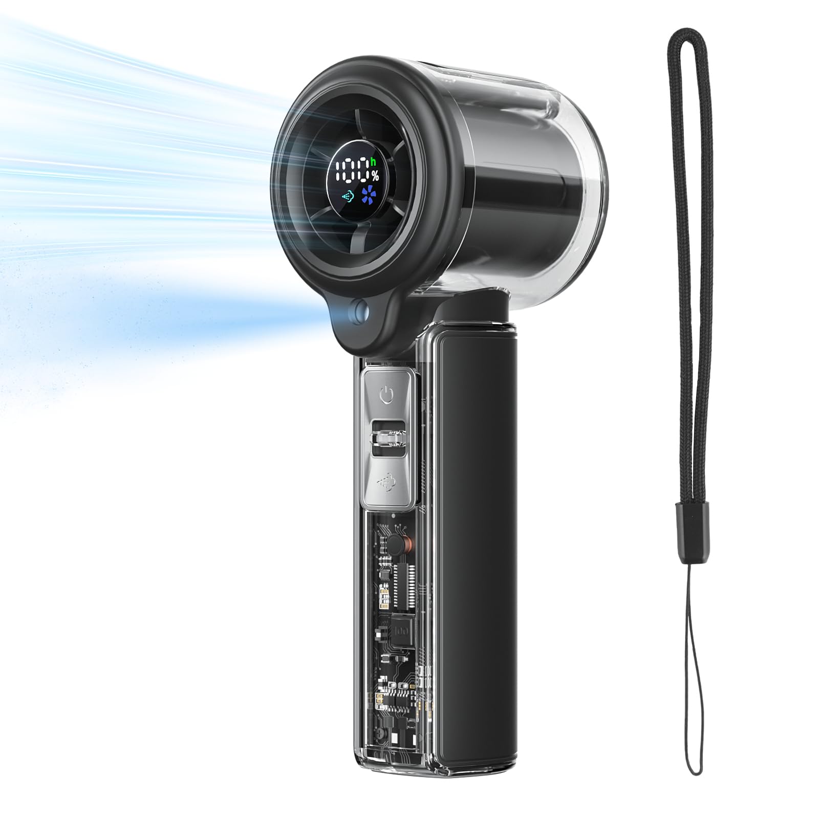 COKUNST Handventilator mit Wasser, 3000mAh USB akku aufladbar tragbarer | Mini Turbo Ventilator mit einstellbarer 1–100 Stufen, LED Display, 16000RPM, Ideal für Reisen, Outdoor, Gesichts, Wimpern