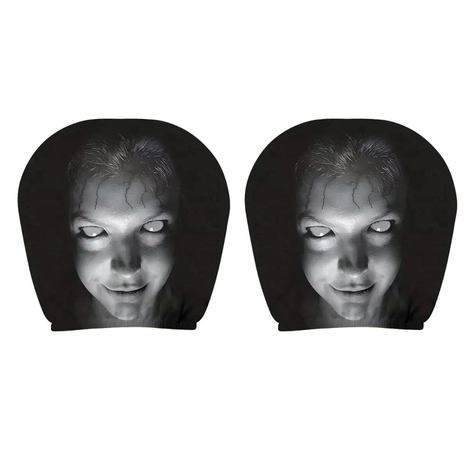 Introti 2Pcs Ghost Face Headrest Covers Breathable Scary Print Headrest Protector Washable Elastic Spooky Headrests Cover for Auto/Vehicle/Truck/SUV (Style A)