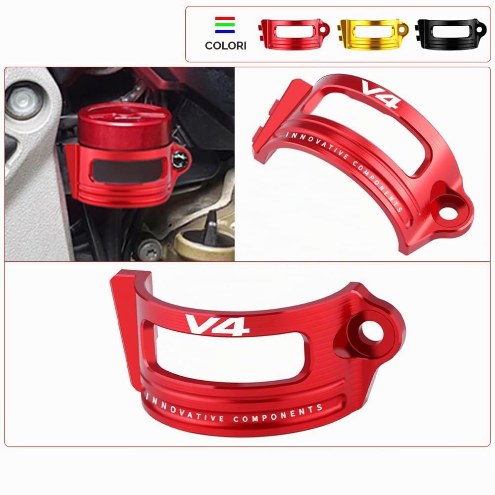 Modeer Contenitore del liquido dei freni posteriore per serbatoio Protezione del coperchio dell'olio per Ducati Multistrada V4 V4S 2021-2024 /Pikes Peak/TRAVEL/Sport/Rally Accessori (V4-Rosso)