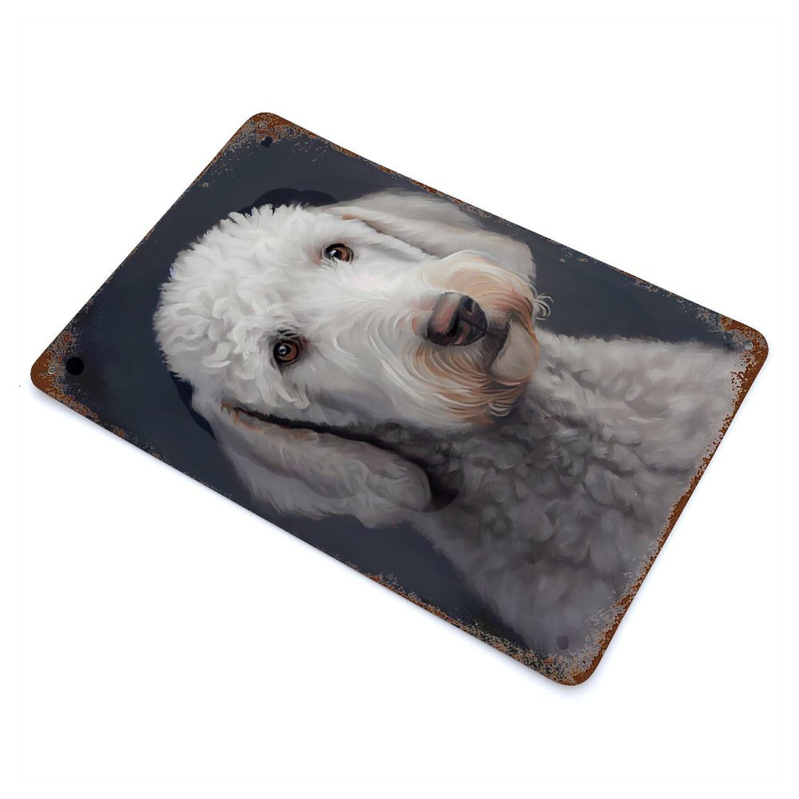 Bedlington Terrier 11.8"x7.9" Weathered Tin Sign, Decorative Metal Wall Art for Cafe, Home Bar And Lounge Decor