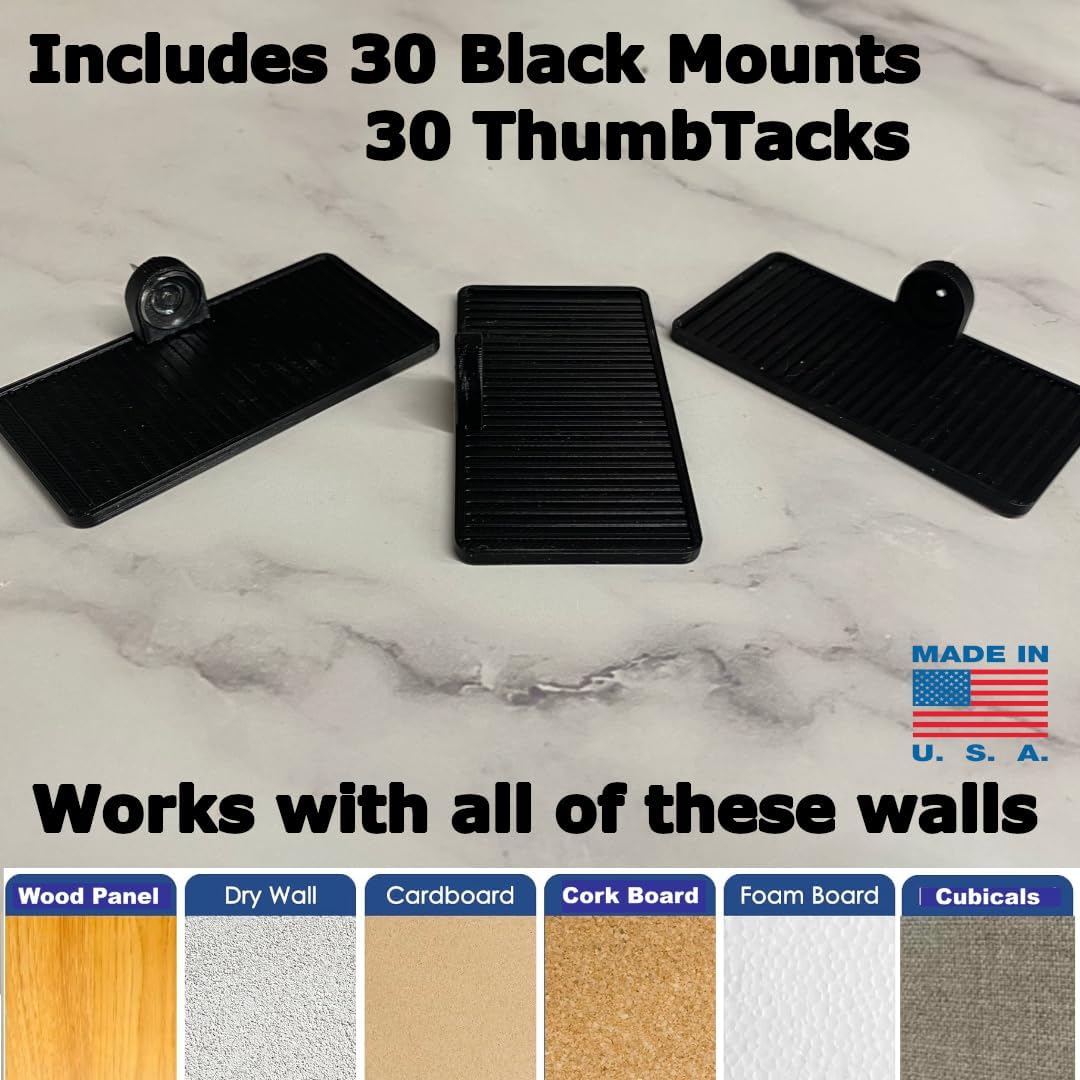 10x Thumb Tack Wall Mount for hot Wheel Cars - Made in USA (30 Black)
