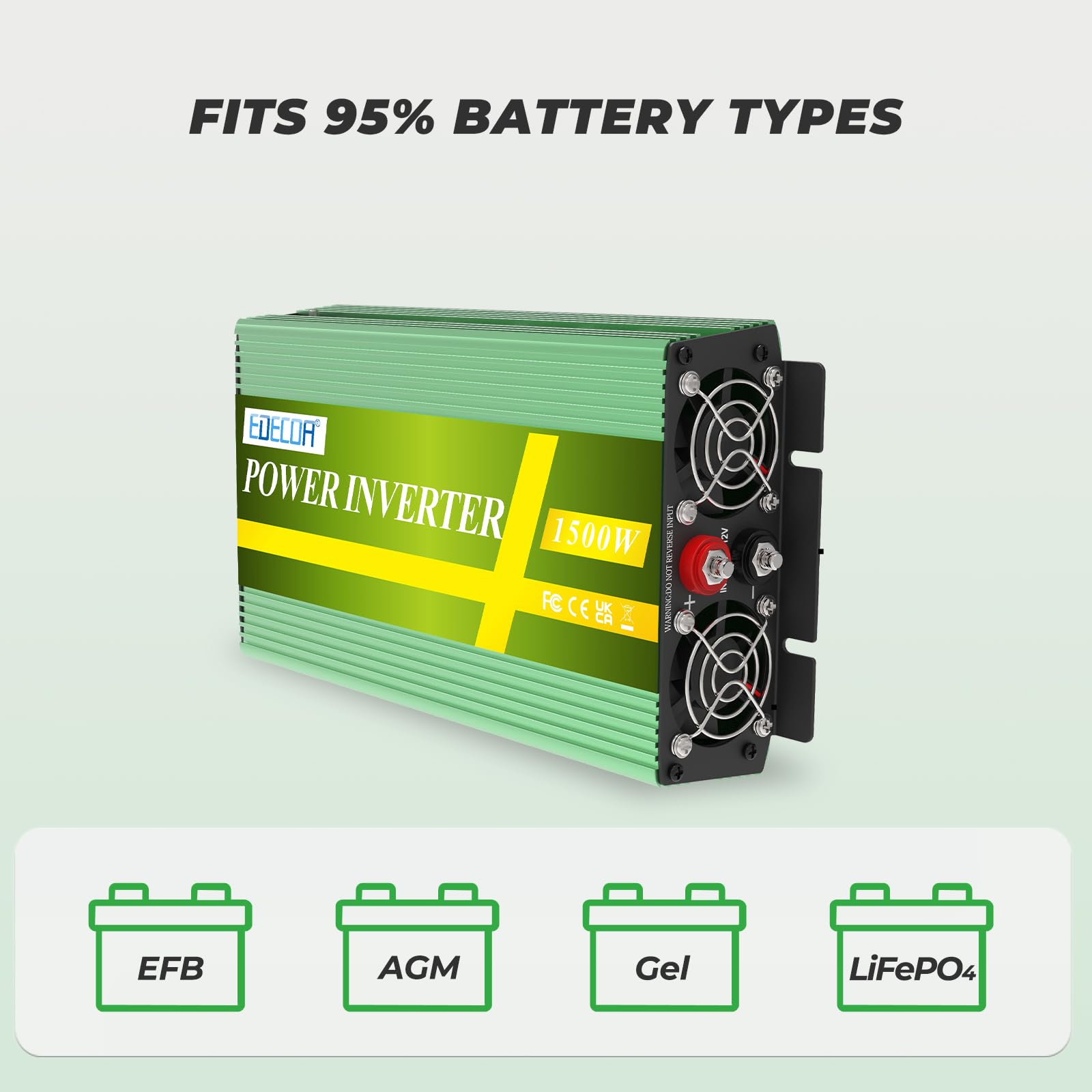 EDECOA 1500W Power Inverter DC 12V to 240V AC - Car Power Converter 3000W Peak with 2 USB Ports, UK Outlets, Remote Controller and Cooling Fan