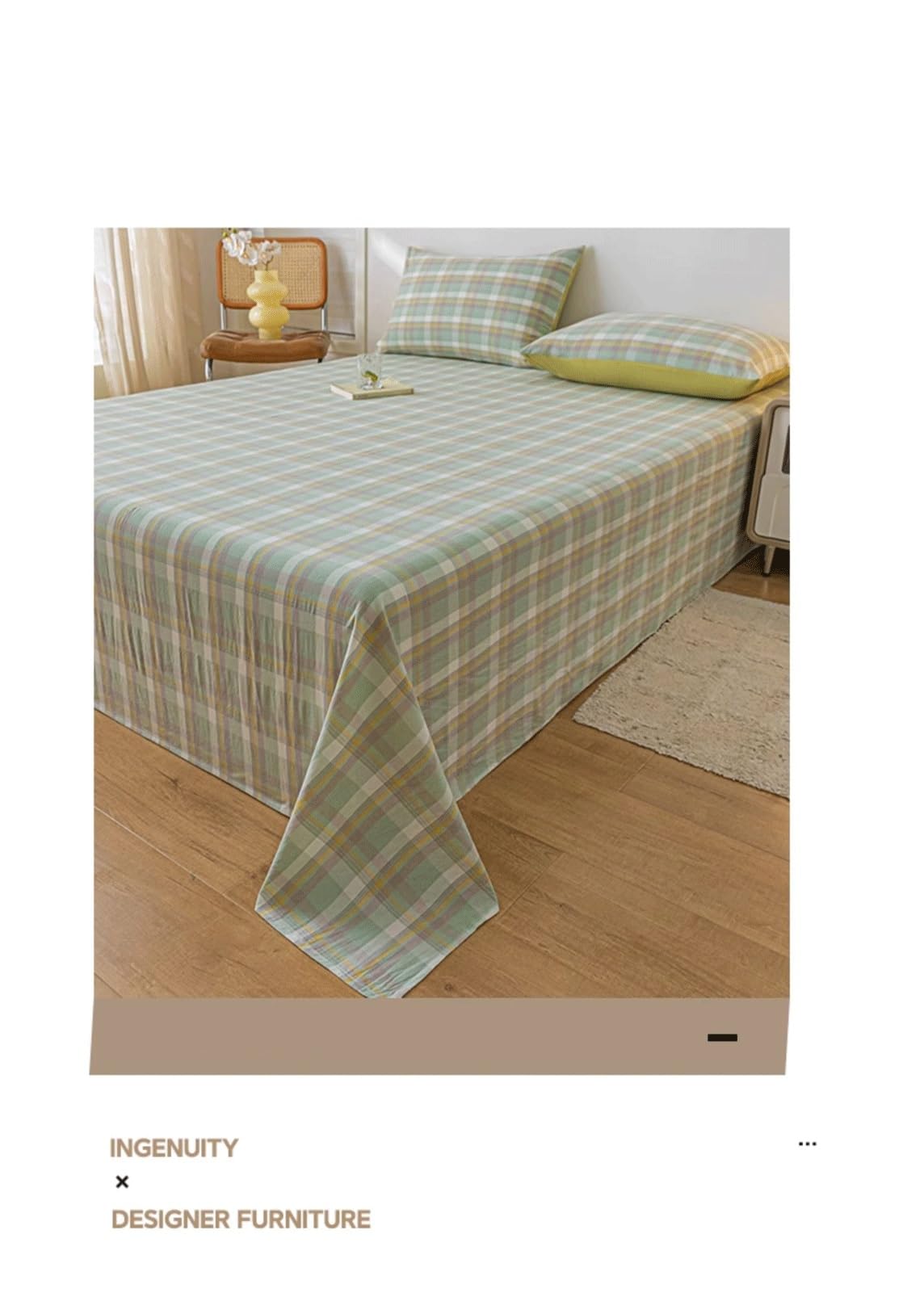 Bettlaken ohne Gummizug aus 100% Gewaschener Baumwolle Kariert Betttuch Laken Leintuch Haustuch ohne Gummi vielen Größen und Farben(Light Blue,160x230cm+48x74cm x2)