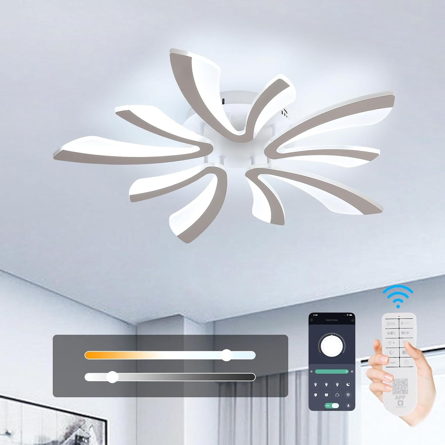 Goeco Modern V-Shaped Dimmable LED Ceiling Light installed on a white ceiling