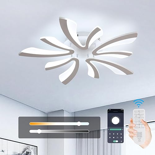 Goeco Modern Ceiling Light, 27.5'' Dimmable LED White Acrylic V-Shaped