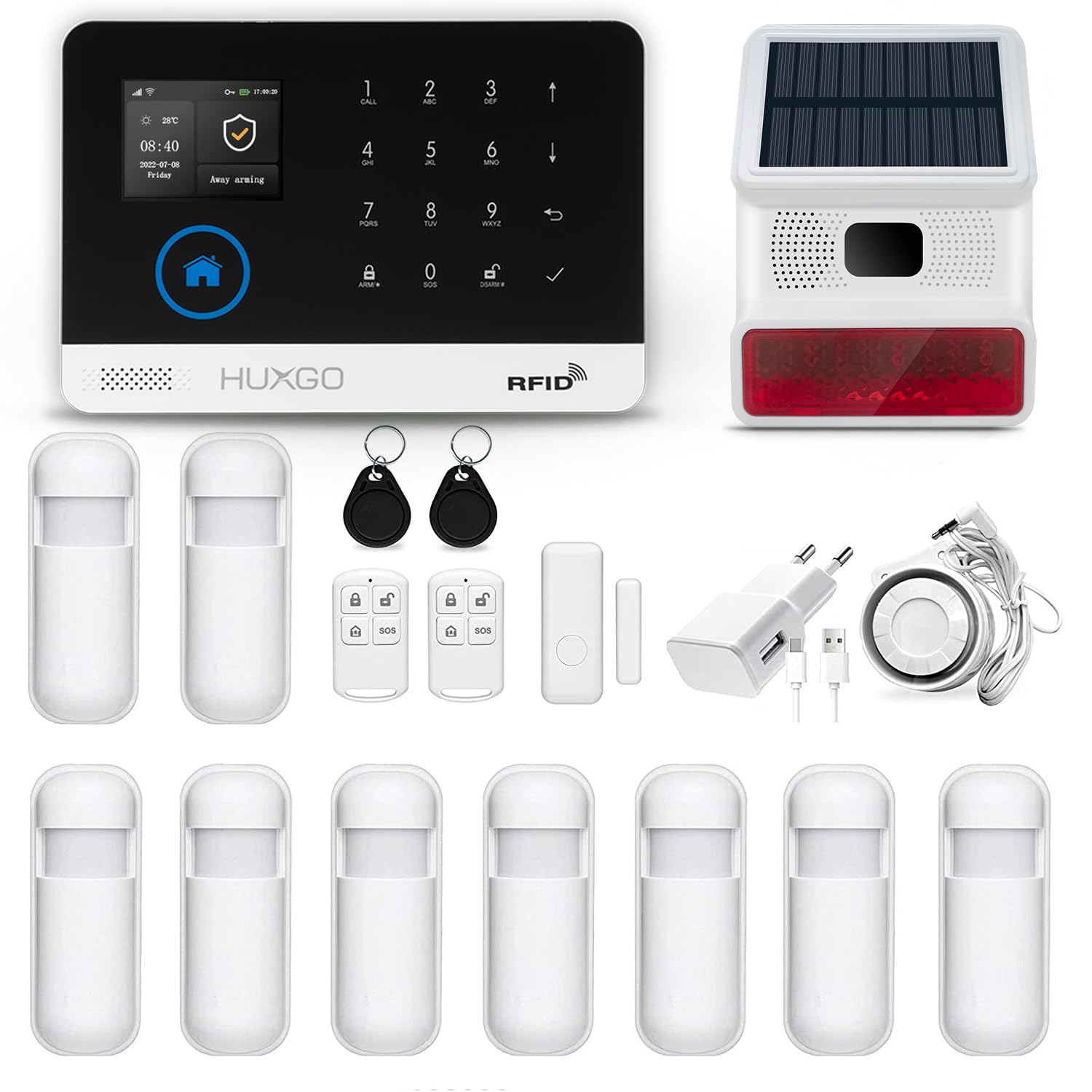 HXA003, Sistema de Alarma inalámbrico con 9 detectores de Movimiento y Segunda Sirena inalámbrica, Módulos: WiFi + gsm 4G, aplicación Tuya Smart, SMS, Control Desde el teléfono, Espańol