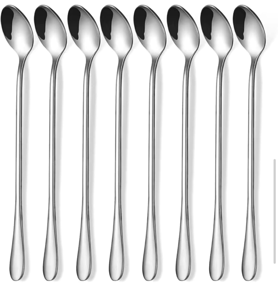Latte Spoons Set of 8, 7.7 Inches (19.6 Cm) Long Handled Teaspoons Made of Stainless Steel, Easy Clean Teaspoons, Mirror Polished, Dishwasher Safe