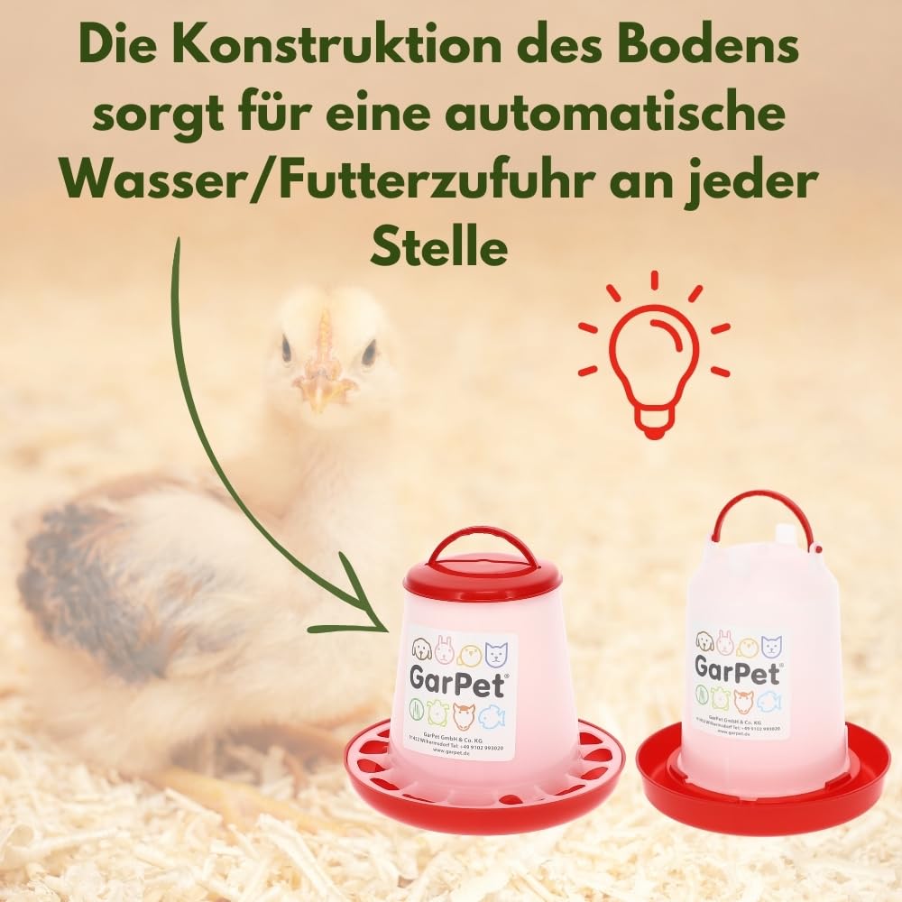 GarPet Futterautomat Hühner + Hühnertränke im Set Futterspender Futtertrog Küken Hühner Zubehör Kükentränke Geflügeltränke Wassertränke Wasserspender Gr. 2