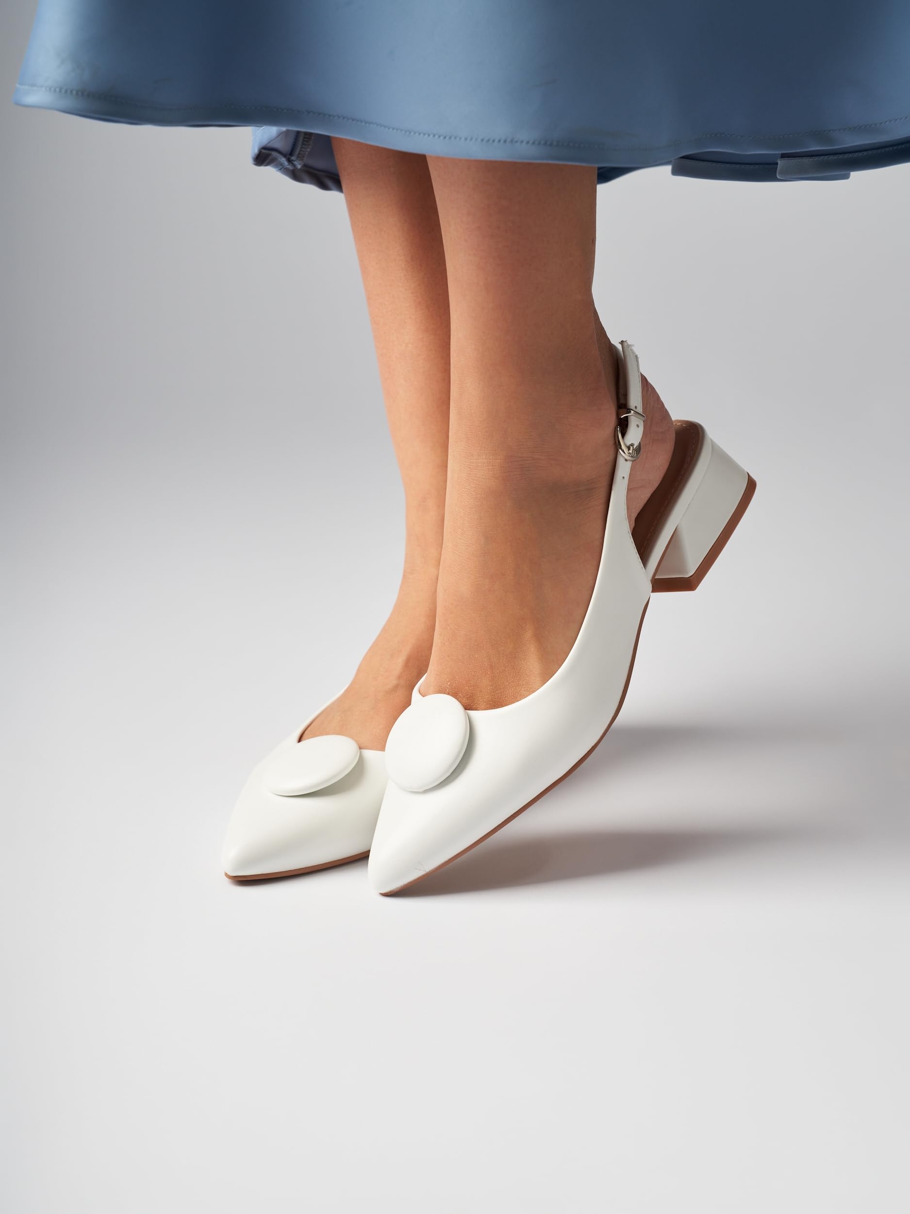 Scarpe con Tacco, Décolleté Donna, 4 cm Tacco Largo, Slingback, Nero/Bianco/Blu/Bordeaux/Nero/Gialla/Tortora/Beige, Similpelle, Ecopelle Scamosciata, Cinturino sul Retro, ML682-0716