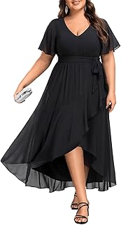 Womens Plus Size Long Dress Chiffon High Low Split Ruffle Evening Bridesmaid Wedding Guest Formal Maxi Dresses - Buy now