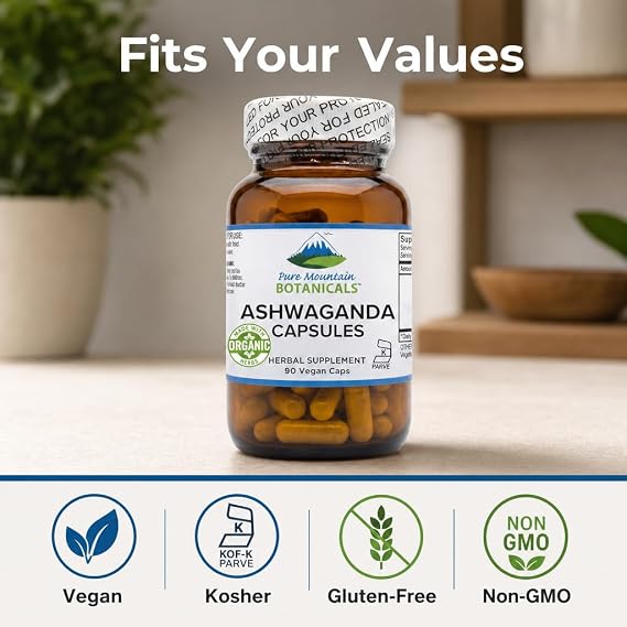 Pure Mountain Botanicals Ashwagandha Capsules - 90 Ct Organic Root Extract