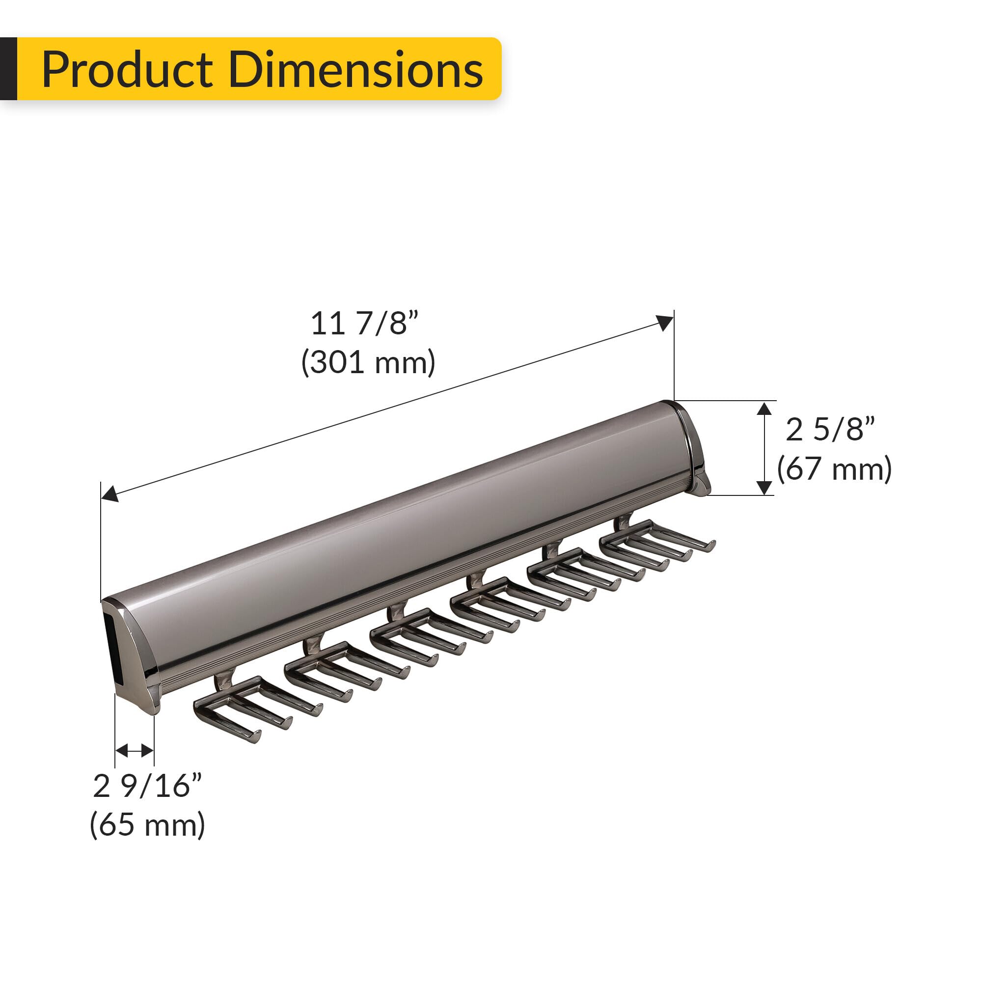 Brixwell QIMX-006 Tie Rack, 18 Hook with Full Extension Slide Polished Chrome Finish