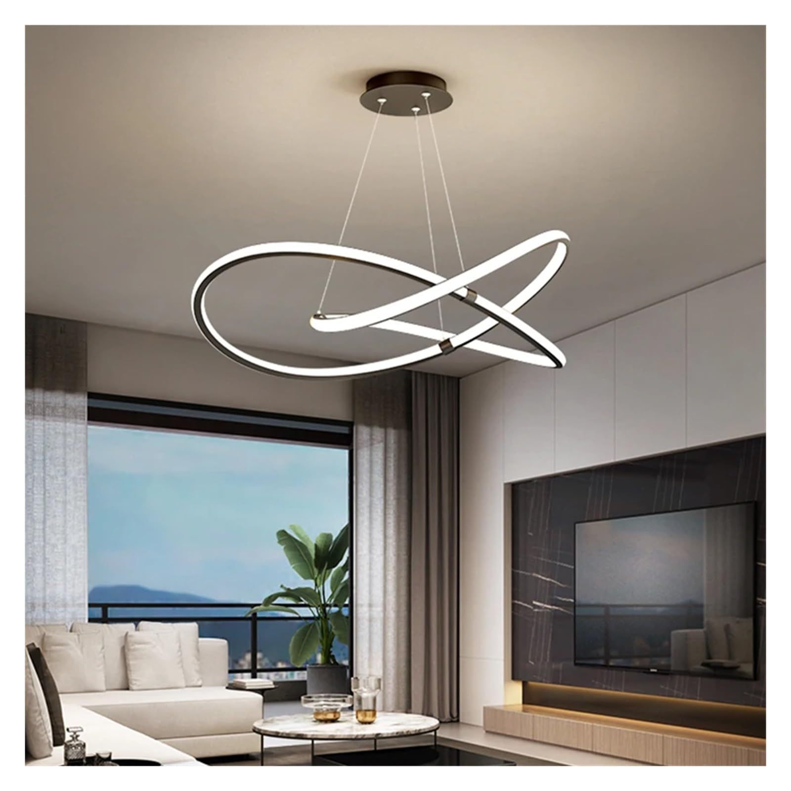 Lustre LED salon suspension design courbe plafonnier noir moderne 60cm - 8