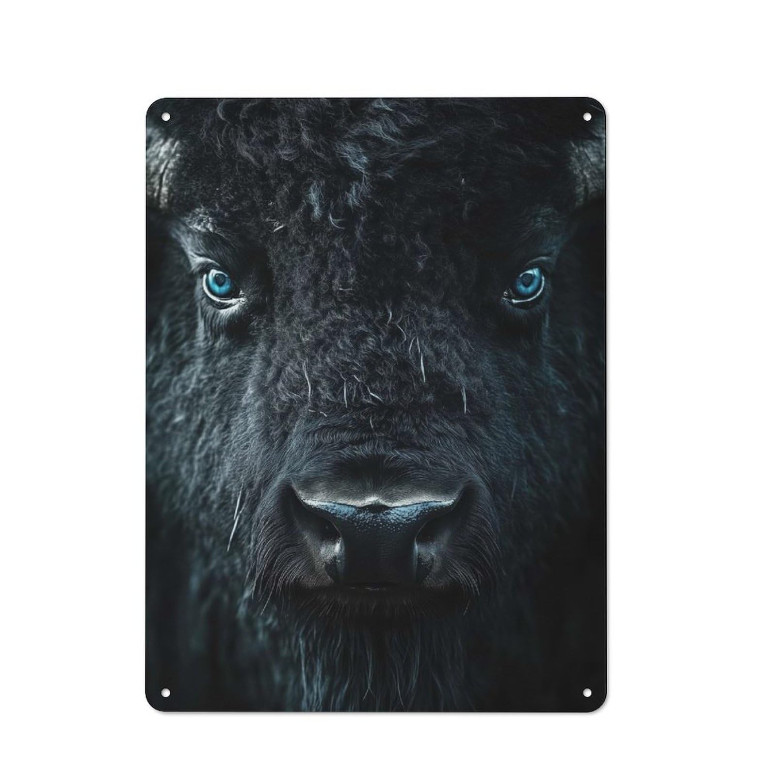 Junmoney Intense Bison Portrait With Blue Eyes Tin Wall Plaque 40X30cm With For Home Bar Wall, For Kitchen And Home Bar Decor, For Home Office And Studio Walls
