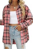 CHYRII Women's Oversized Flannel Plaid Button Down Shirt Long Sleeve Shacket with Pockets - Casual Business Blouse
