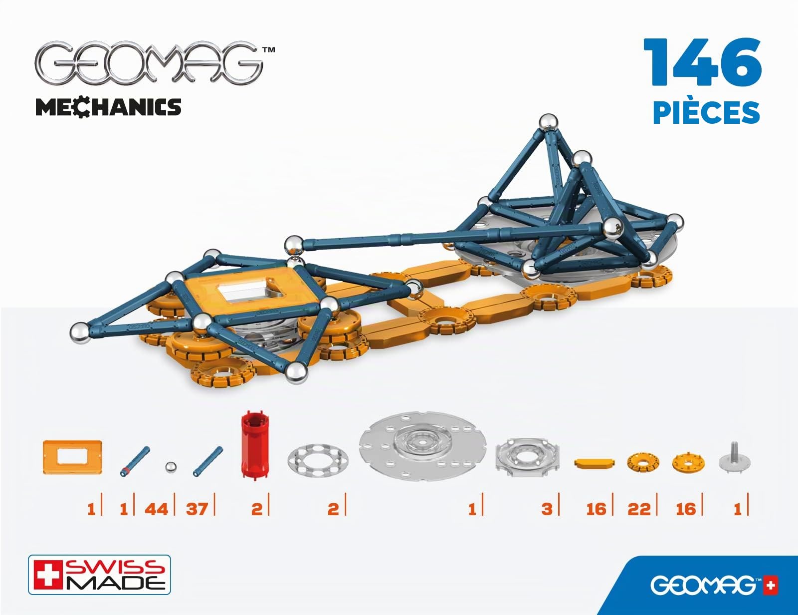 Geomag - Mechanics Gravity - 169 Pièces - Jeu De Construction Magnetique Pour Enfants Des 7 Ans Avec Moteur A Gravite Et Transmission Magnetique Jeux Aimantes Stem Fabrication Suisse