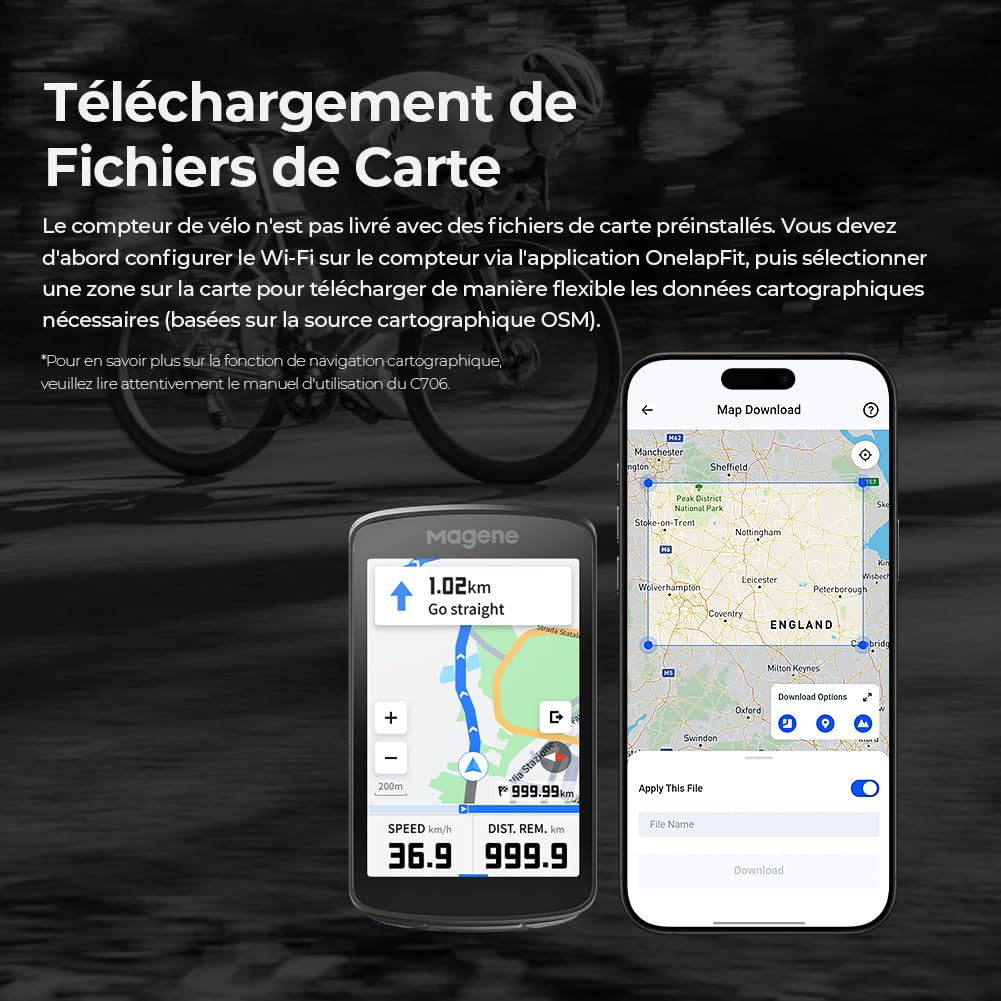 Magene C706 GPS vélo Compteur, Navigation cartographique, écran Tactile Couleur 3,3", positionnement Double Bande, Support métallique, Affichage des données Personnalisable, entraînement en intérieur