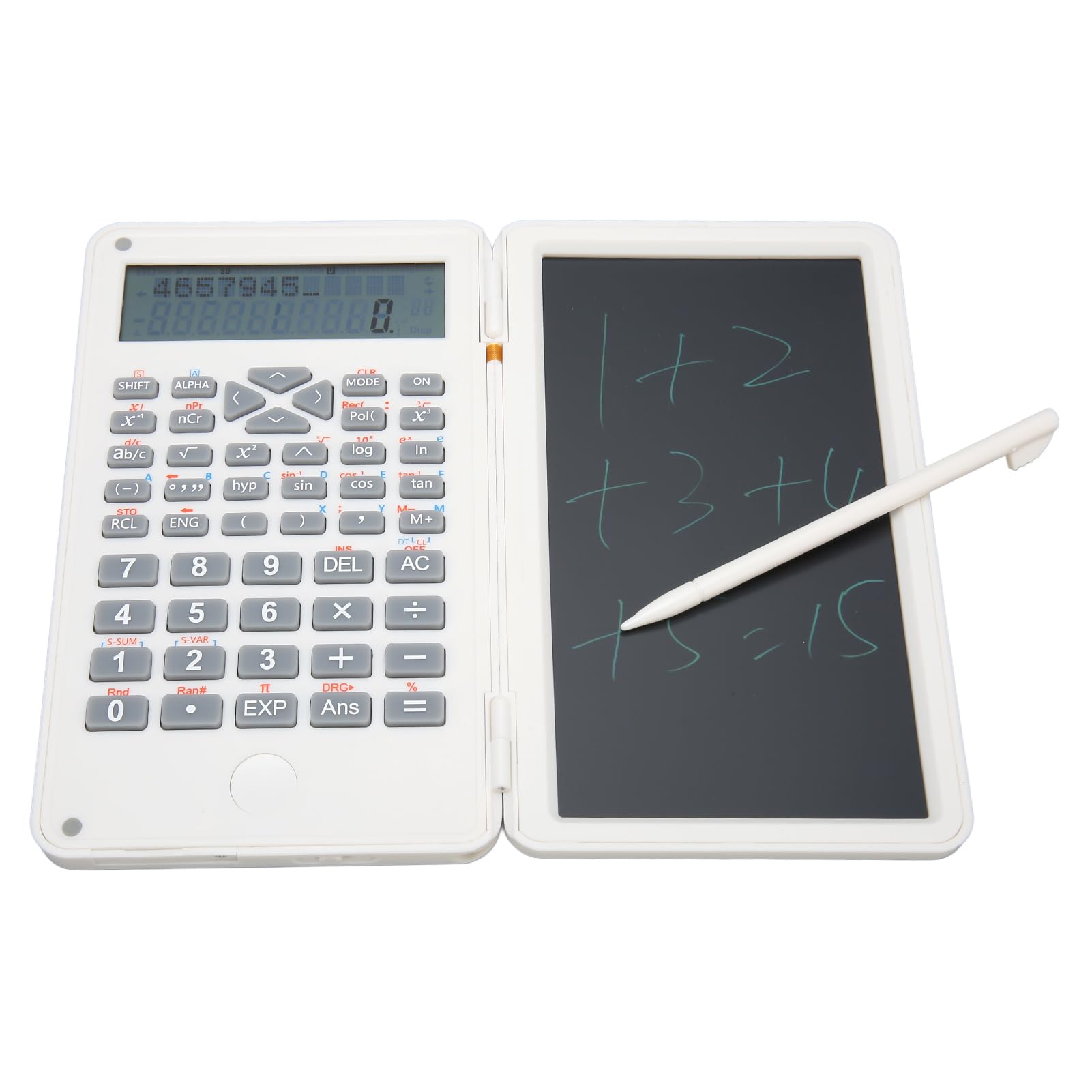 Calcolatrice Scientifica a 10 Bit, Calcolatrice Scientifica LCD con Lavagna e Penna, Adatta per Riunioni Scolastiche e Familiari, Adulti e Studenti, Portatile e Leggera (WHITE)
