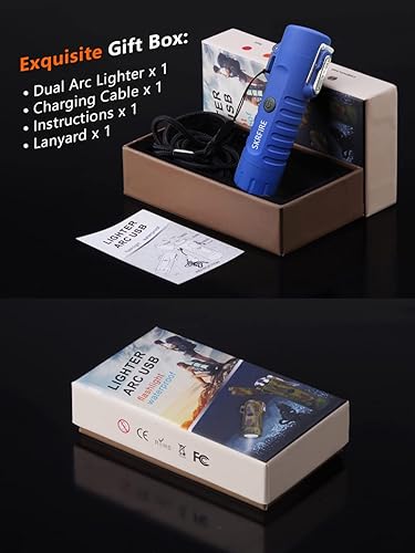 Miniatura 6 de Encendedor eléctrico para campamento, encendedor de doble arco resistente al viento con linterna LED, encendedor recargable por USB para senderismo